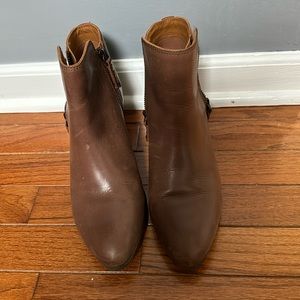 FRYE Ankle Boots Cognac Leather Judith Double Zipper Zip Leather Brown 9 M